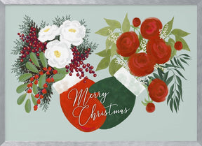 Floral mittens Merry Christmas in mint Poster