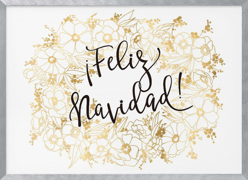 Feliz Navidad with golden flowers Poster