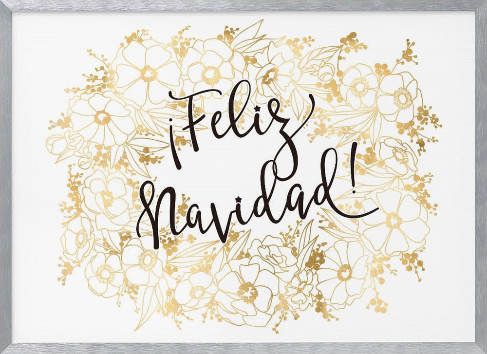 Feliz Navidad with golden flowers Poster