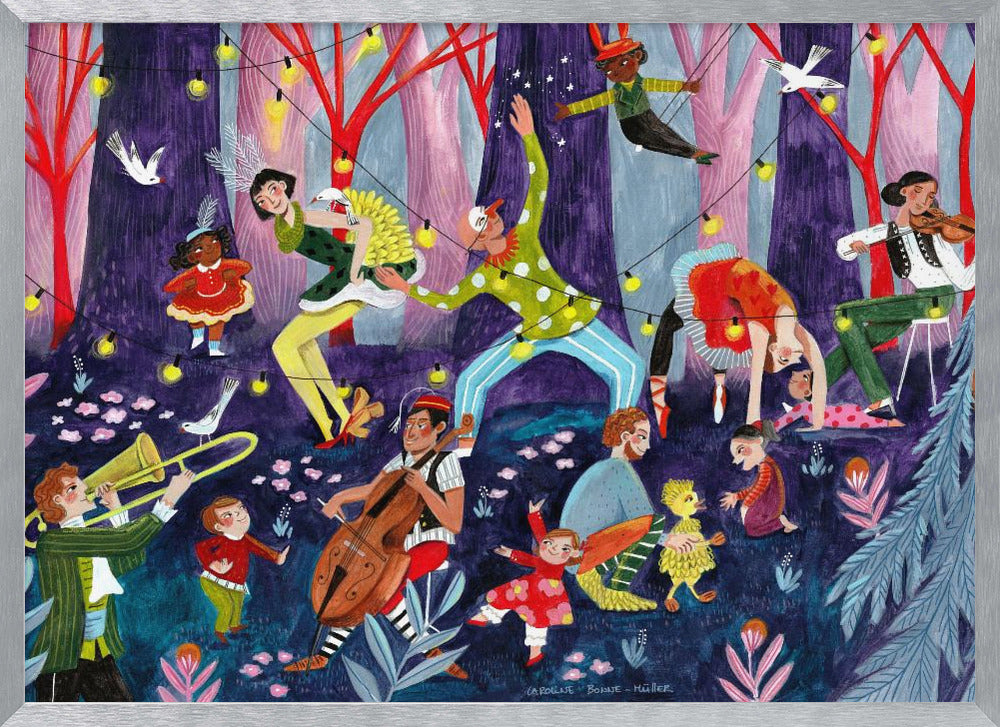 Circus performers and children in the forest Poster