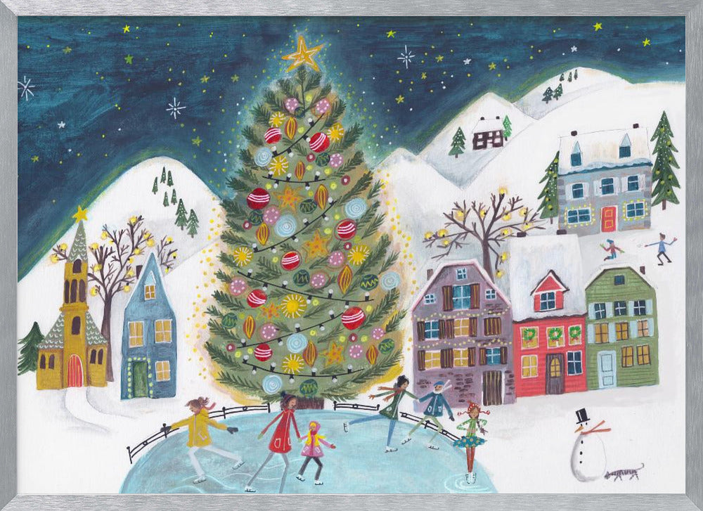 Christmas village in the snow Poster