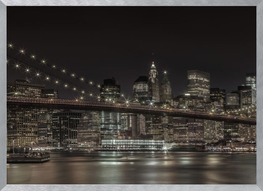 MANHATTAN SKYLINE &amp; BROOKLYN BRIDGE Idyllic Nightscape Poster