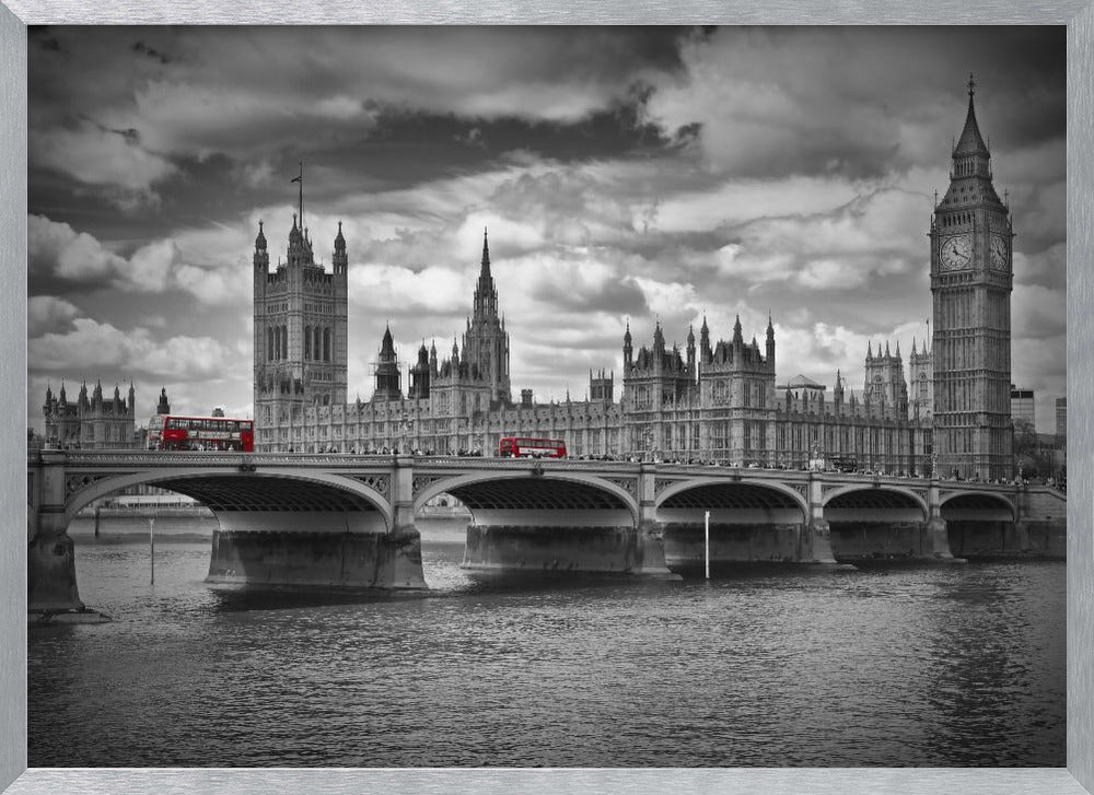 LONDON Houses of Parliament &amp; Red Buses Poster