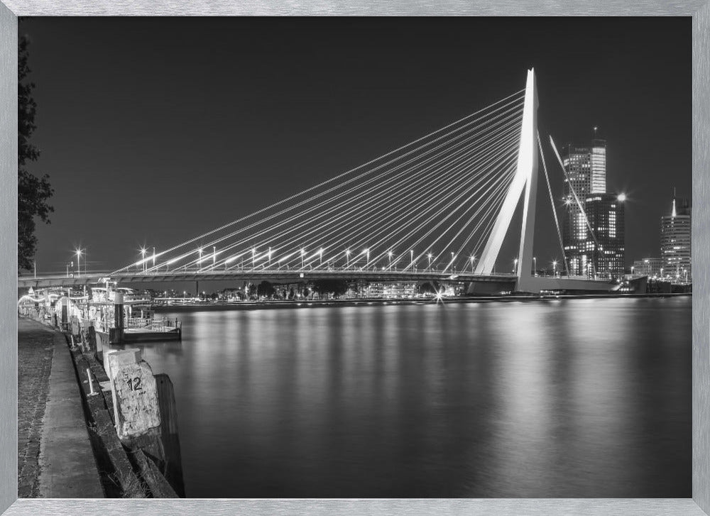 ROTTERDAM Erasmus Bridge with Willemskade by night | Monochrome Poster