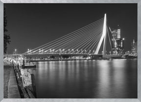 ROTTERDAM Erasmus Bridge with Willemskade by night | Monochrome Poster