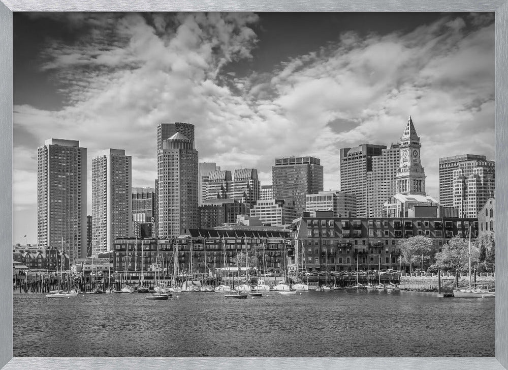 BOSTON Skyline North End &amp; Financial District - Monochrome Poster