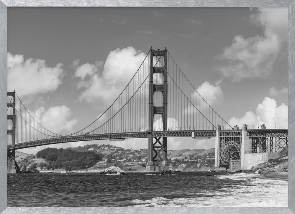 GOLDEN GATE BRIDGE Baker Beach Panoramic View | Monochrome Poster