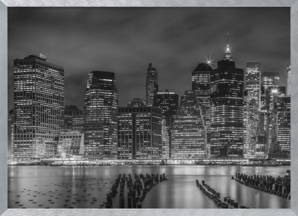 NEW YORK CITY Monochrome Nightscape | Panoramic Poster