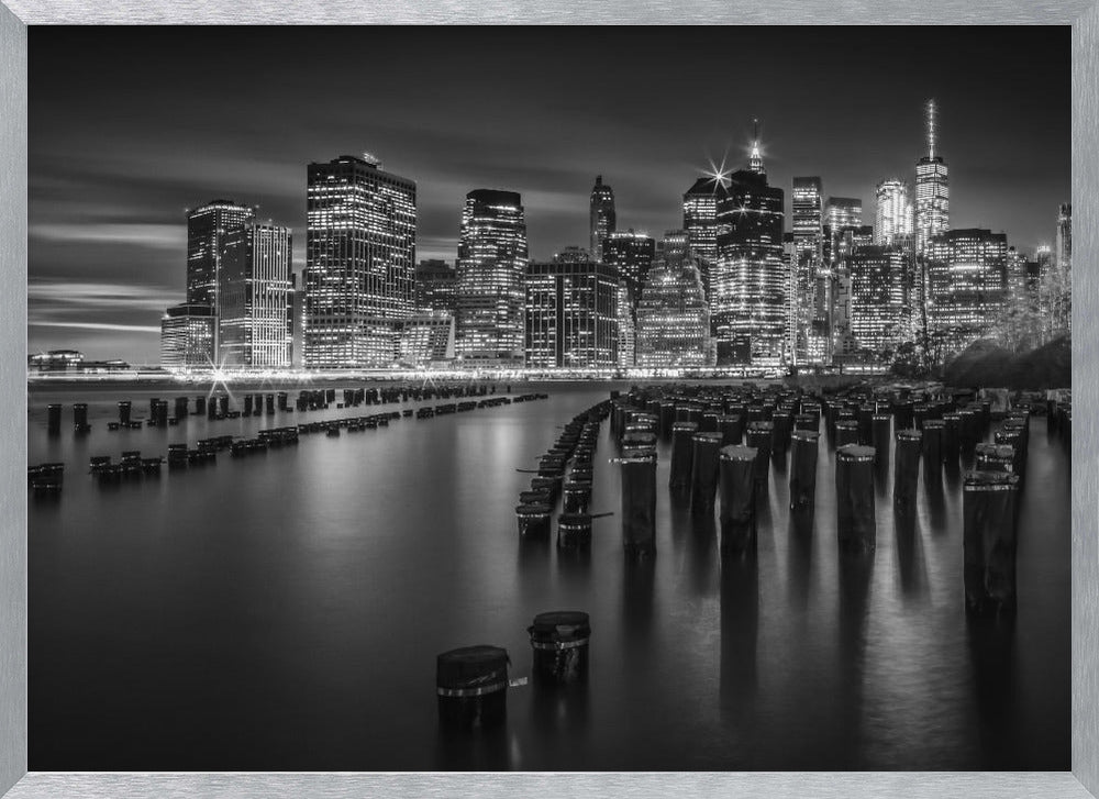 Manhattan Monochrome Skyline after Sunset Poster