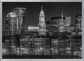 BOSTON Monochrome evening skyline of North End &amp; Financial District Poster