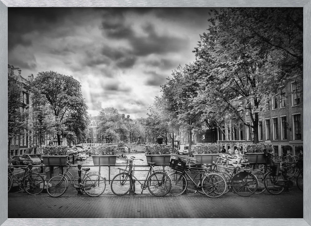 AMSTERDAM Typical Cityscape in monochrome Poster