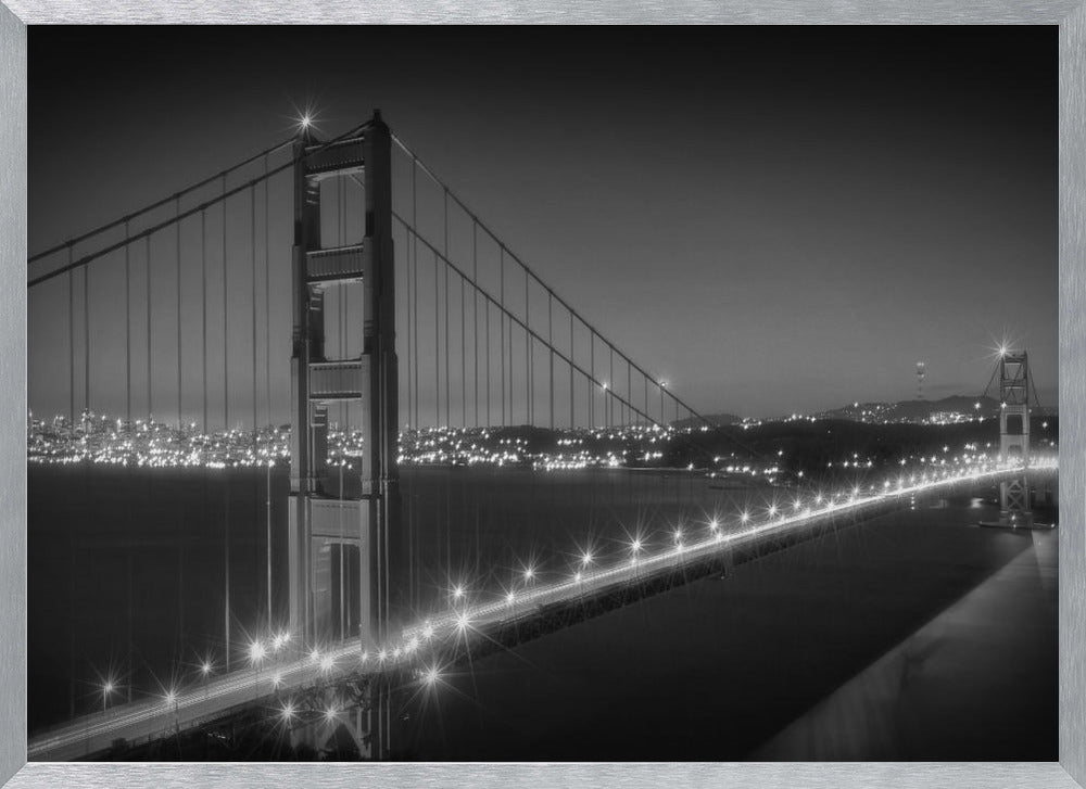 Monochrome Cityscape of Golden Gate Bridge Poster