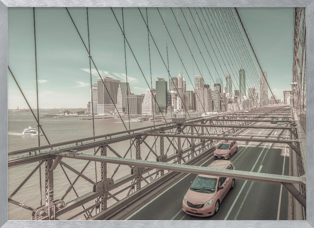 Brooklyn Bridge View with traffic | urban vintage style Poster