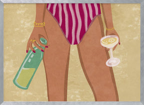 Girl with wine at the beach Poster