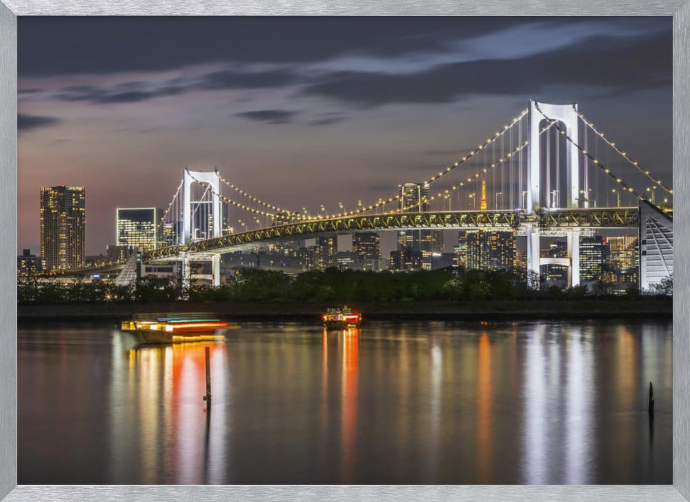 Gorgeous Rainbow Bridge and Tokyo Skyline at sunset - Panorama Poster