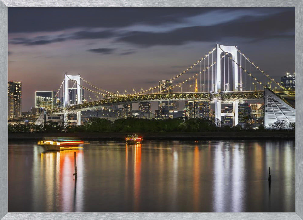 Gorgeous Rainbow Bridge and Tokyo Skyline at sunset Poster