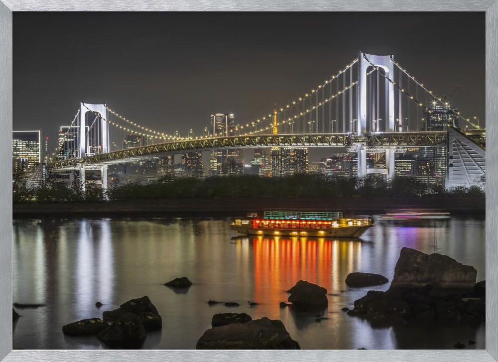 Gorgeous Rainbow Bridge with Tokyo Skyline in the evening Poster