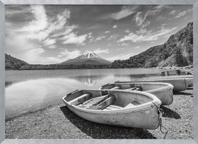 Idyllic Lake Shoji with Mount Fuji - monochrome Poster