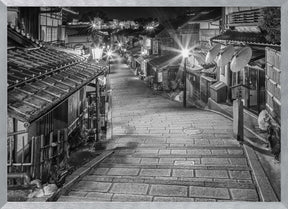 Ninen-zaka in historic Kyoto in the evening - monochrome Poster