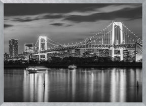 Charming Rainbow Bridge and Tokyo Skyline at sunset - monochrome panorama Poster