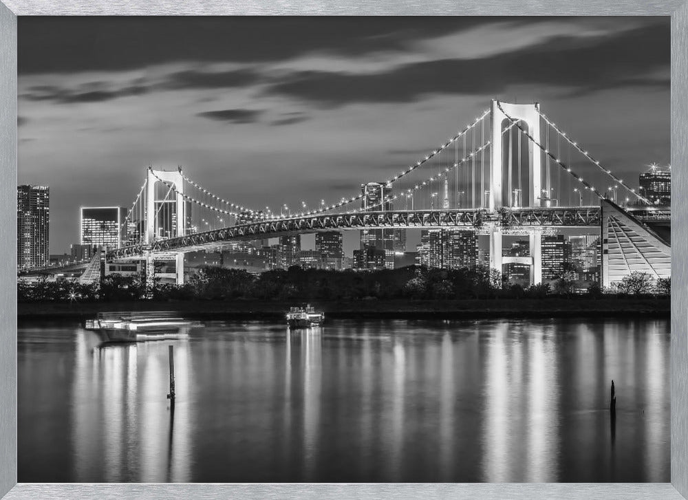 Gorgeous Rainbow Bridge and Tokyo Skyline at sunset - monochrome Poster