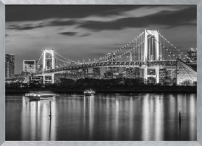 Gorgeous Rainbow Bridge and Tokyo Skyline at sunset - monochrome Poster