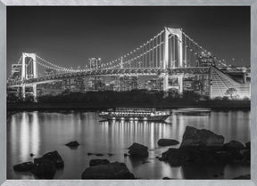 Striking Rainbow Bridge with Tokyo Skyline in the evening - monochrome panorama Poster