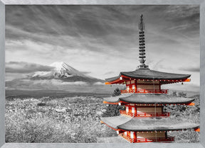 Magnificent view of Mount Fuji with Chureito Pagoda - colorkey Poster