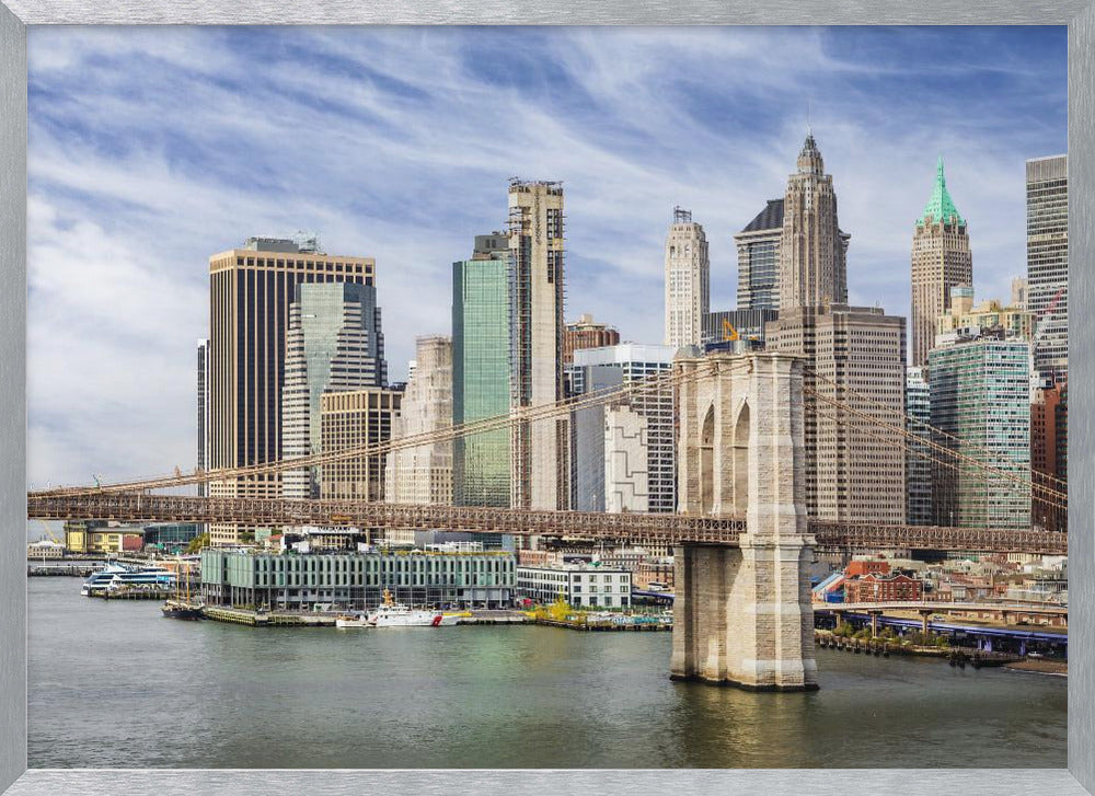 Brooklyn Bridge with Pier 17 and South Street Seaport Poster