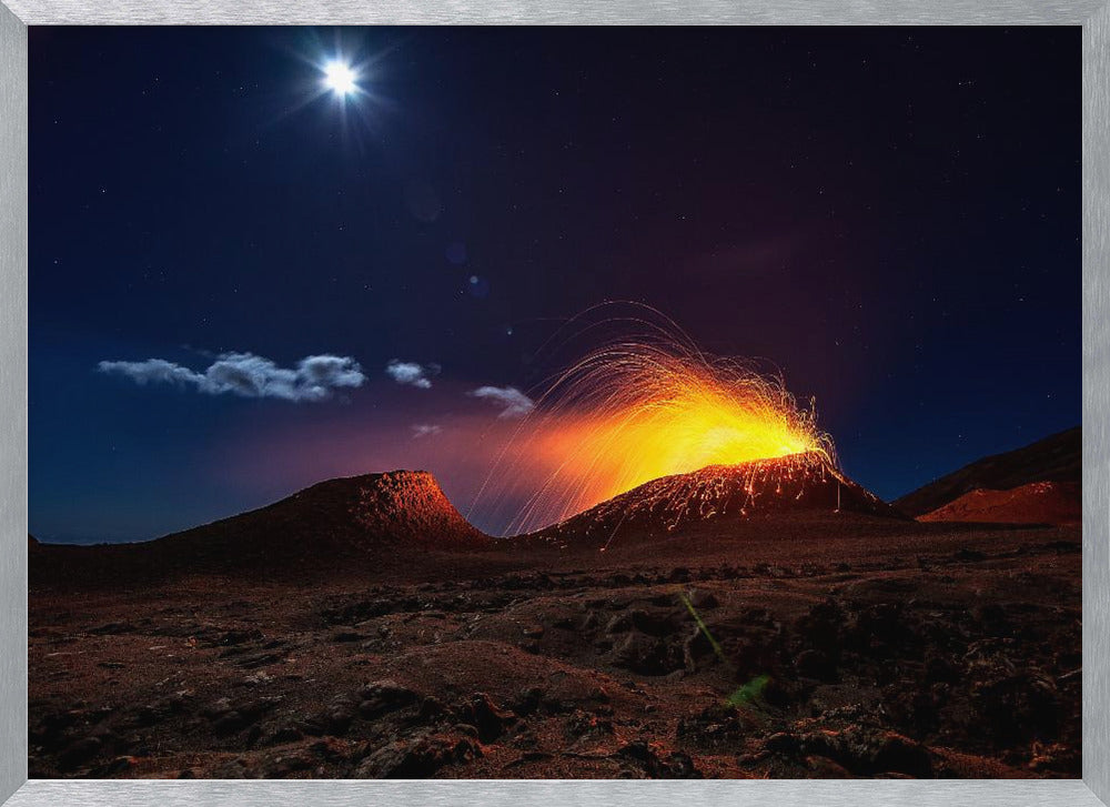 Lava flow with the moon Poster