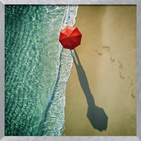 Red Beach Umbrella Poster