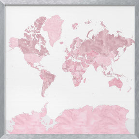 Melit pink watercolor world map Poster