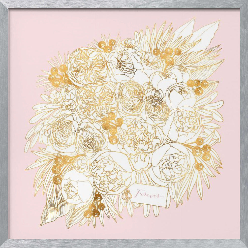 Forever Rekha floral bouquet in gold and pink Poster