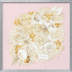 Forever Rekha floral bouquet in gold and pink Poster