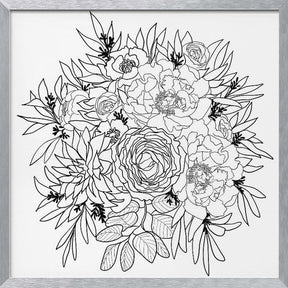 Nanette flower bouquet in black and white Poster