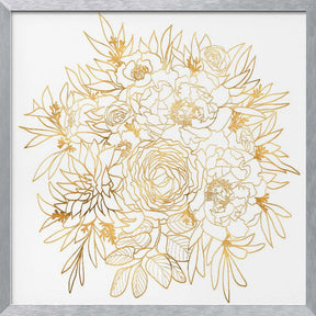 Nanette line art bouquet in gold Poster