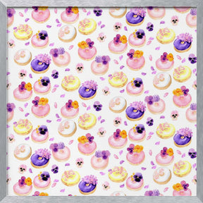 Floral watercolor donuts pattern Poster