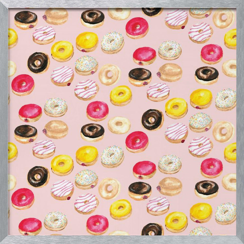 Watercolor donuts pattern in pink Poster