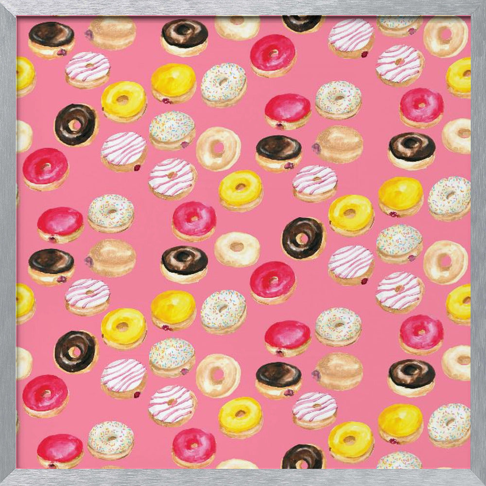 Watercolor donuts pattern in hot pink Poster