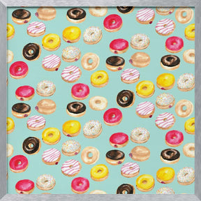 Watercolor donuts pattern in aqua Poster