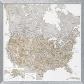 Highly detailed map of the United States and Canada Poster