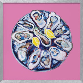 Oysters On a Plate Pink Poster