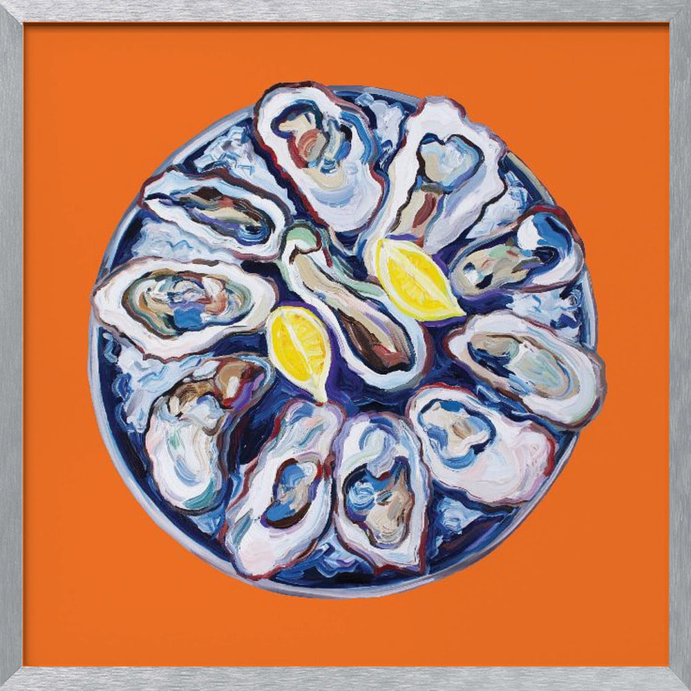 Oysters On a Plate Orange Poster