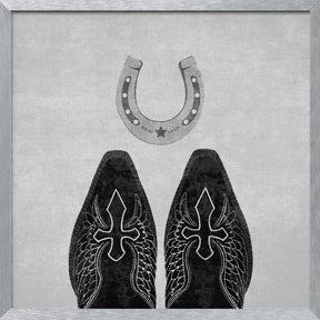 Bw Cowboy Boots and Horseshoe Poster