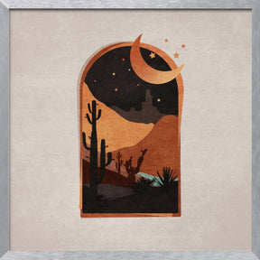 Window Desert Night and Moon Poster