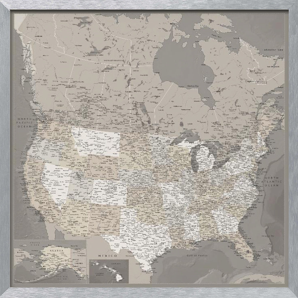 Highly detailed map of the United States, Davey Poster