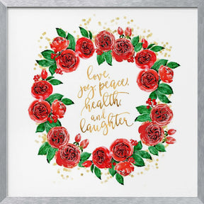 Holiday wishes wreath of red English roses Poster