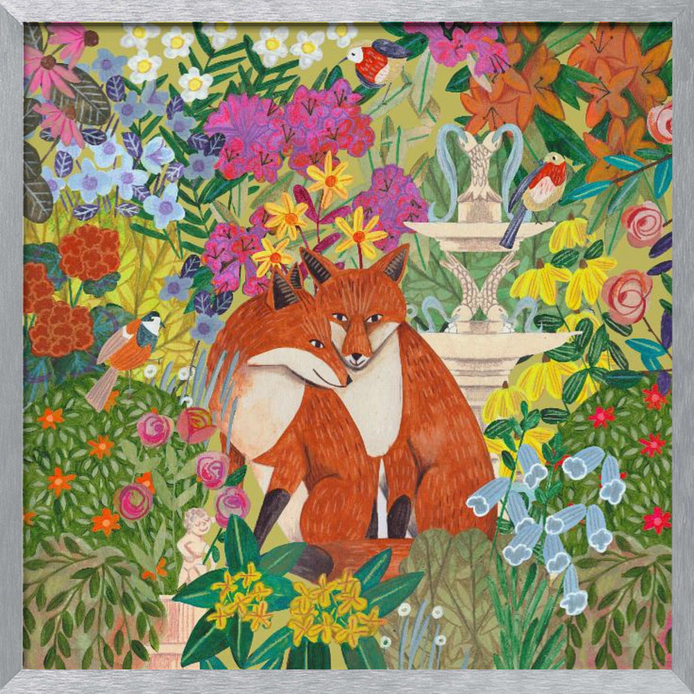 Foxes in the Garden Poster