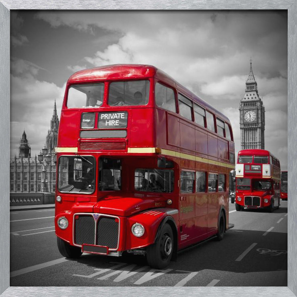 LONDON Red Buses on Westminster Bridge Poster