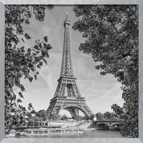 PARIS Eiffel Tower &amp; River Seine - Monochrome Poster